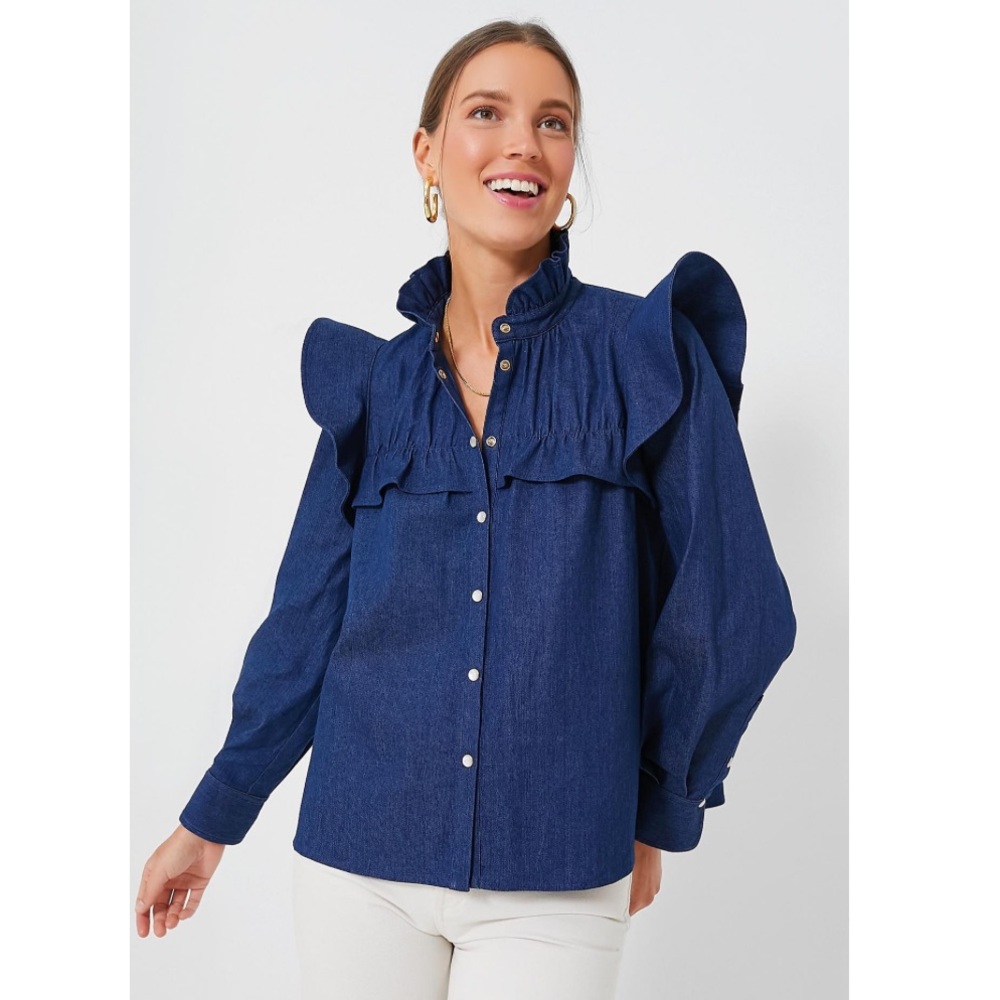 Tuckernuck NWT denim Minnie blouse size S